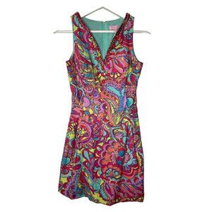 Lilly Pulitzer XS Pink Paisley Sundress Fit Flare Sleeveless V-Neck Mini Dress